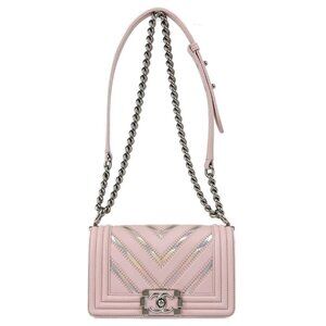 Boy Chanel Pink Prism Lambskin Chevron Small Chain Shoulder Bag 144049